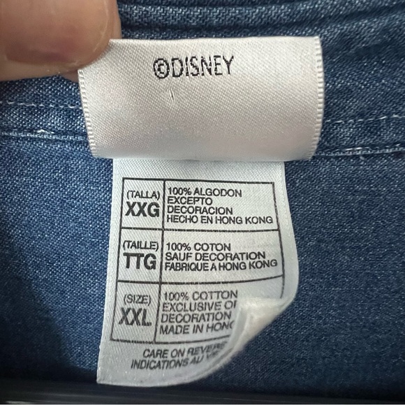 Vintage Disney Cotton Denim Button Shirt XXL Mickey Minnie Donald Embroidered - Picture 6 of 11